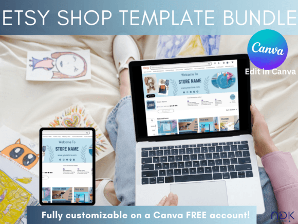 Blue Etsy Shop Listing Templates for Canva: A Minimalist Boho Approach